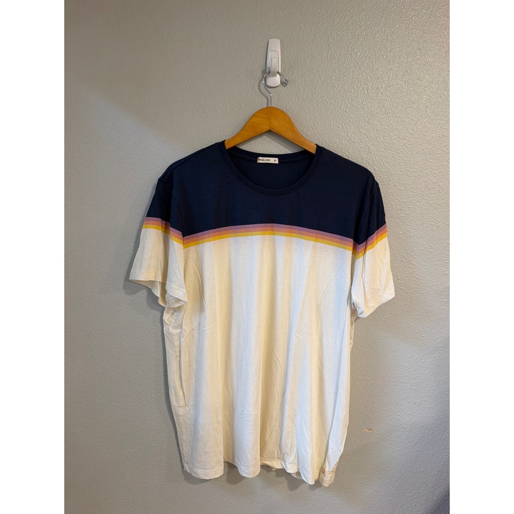 Marine Layer T-Shirt Mens XL Navy White Sunset Stripe Tencel Modal Short Sleeve